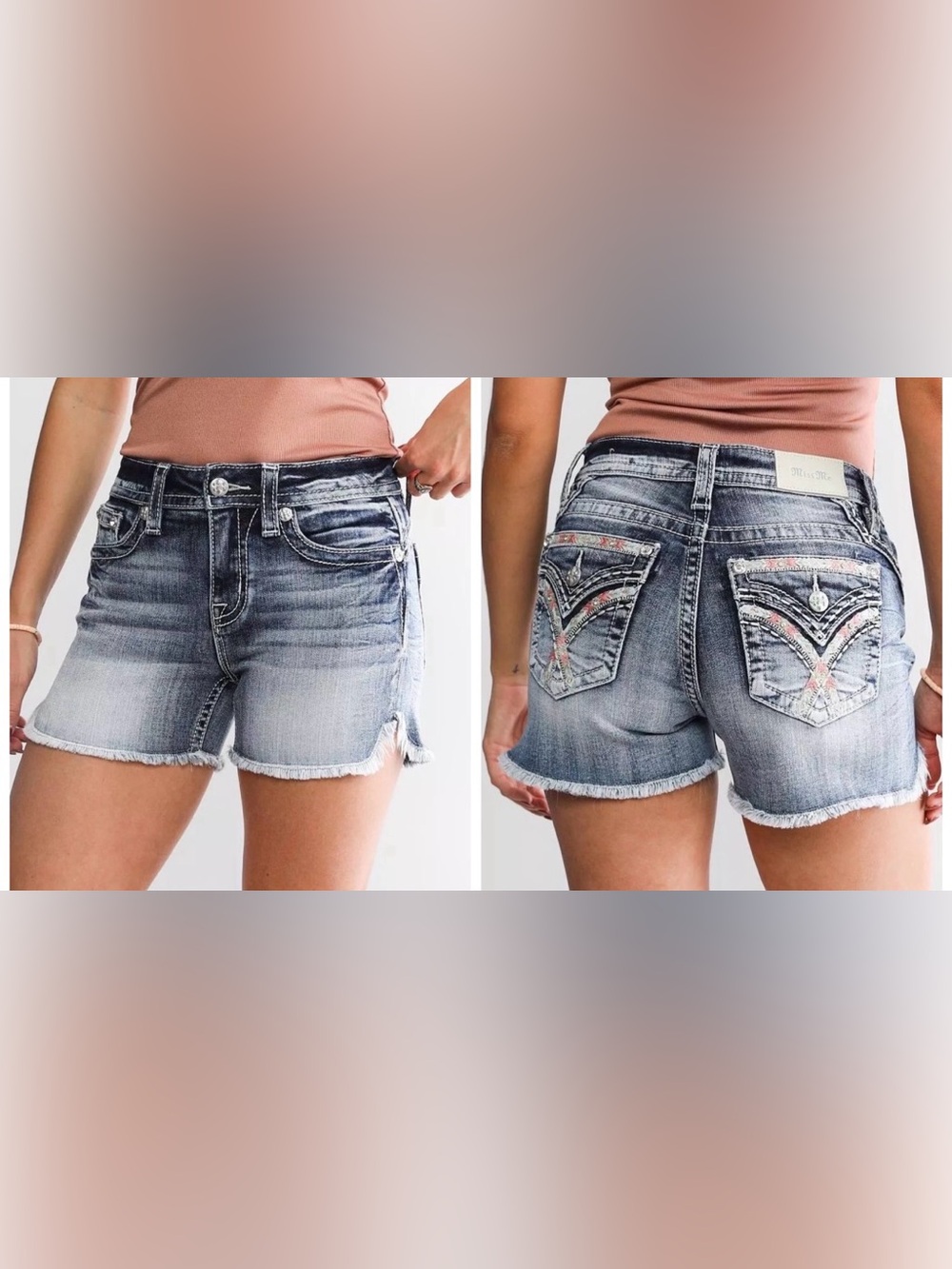 Miss Me Mid-rise Embellished Rhinestone Embroidered Frayed Hem Curvy Shorts 28